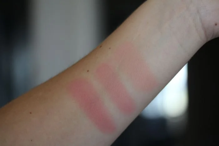 Swatches from left to right: Radiant Magenta (left), Dim Infusion layered over Radiant Magenta (middle) and Dim Infusion (right)
