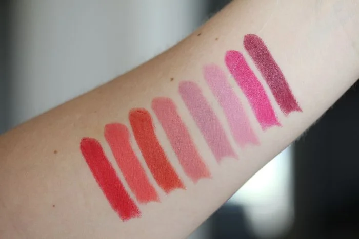 Swatches (with flash) from left to right: Miss Tegan, Miss Sarah-Jane, Miss Maxima, Miss Simone, Miss Sophia, Miss Amy, Miss Melissa and Miss Kitty