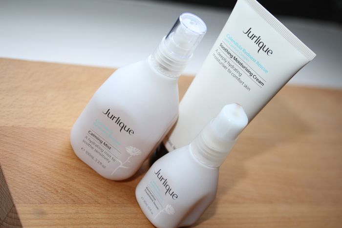 Jurlique's Calendula Redness Rescue Range - Calming Mist (left), Soothing Moisturising Cream (middle) and Restorative Treatment Serum (right)