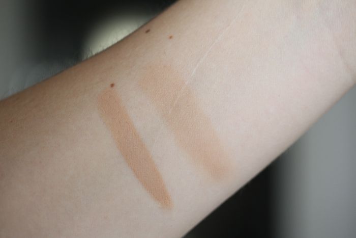Swatches of Beige 30 with flash unblended (left) and blended (right)