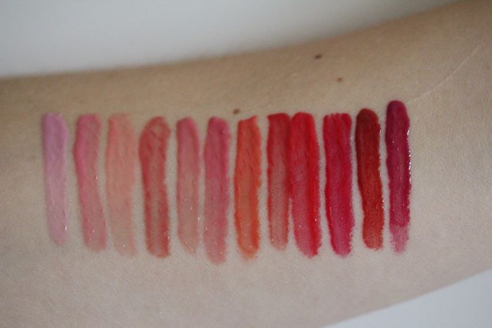 Swatches of the Deconstructed Rose Lip Gloss Library (without flash)