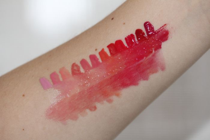 Smeared swatches - from left to right (top) and from right to left (bottom) to get a better idea of what they'd look like when layered