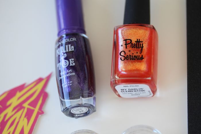 Feature coat (left) in Indigo Purple and base coat (right) in My Darlin' Clementine