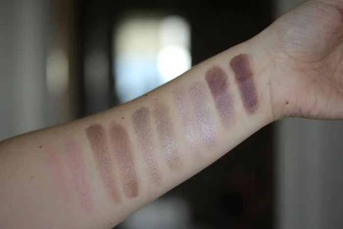 NARS Dual Intensity swatches (dry on the left and wet on the right for each shade) from left to right: Europa, Himalia, Dione, Callisto and Phoebe