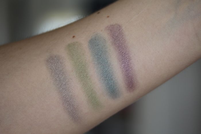 Cream Eye Colors swatches from left to right in Glacier Gray, Meadow Grass, Coastal Blue and Violet Storm