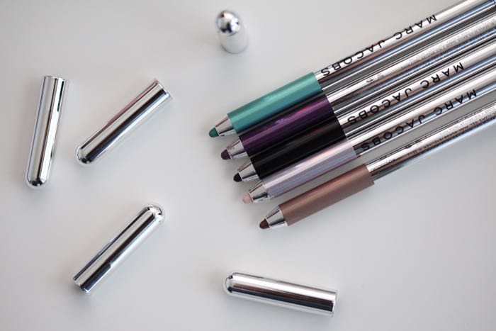 Marc Jacobs Highliner Gel Eye Crayons from top to bottom: Intro(Vert), Plum(Age), Blacquer, Obey-Ge and Ro-Cocoa