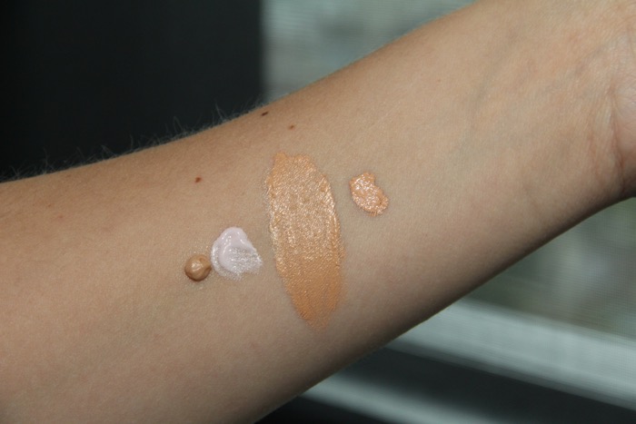 Swatches (from left to right): The Porefessional, Ooh La Lift, Fakeup in Medium, and Laura Mercier's Secret Concealer