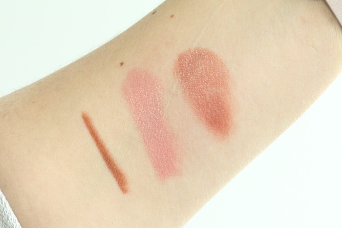 Swatches from left to right: Colourpop's Button, MAC's Creme Cup and blended together