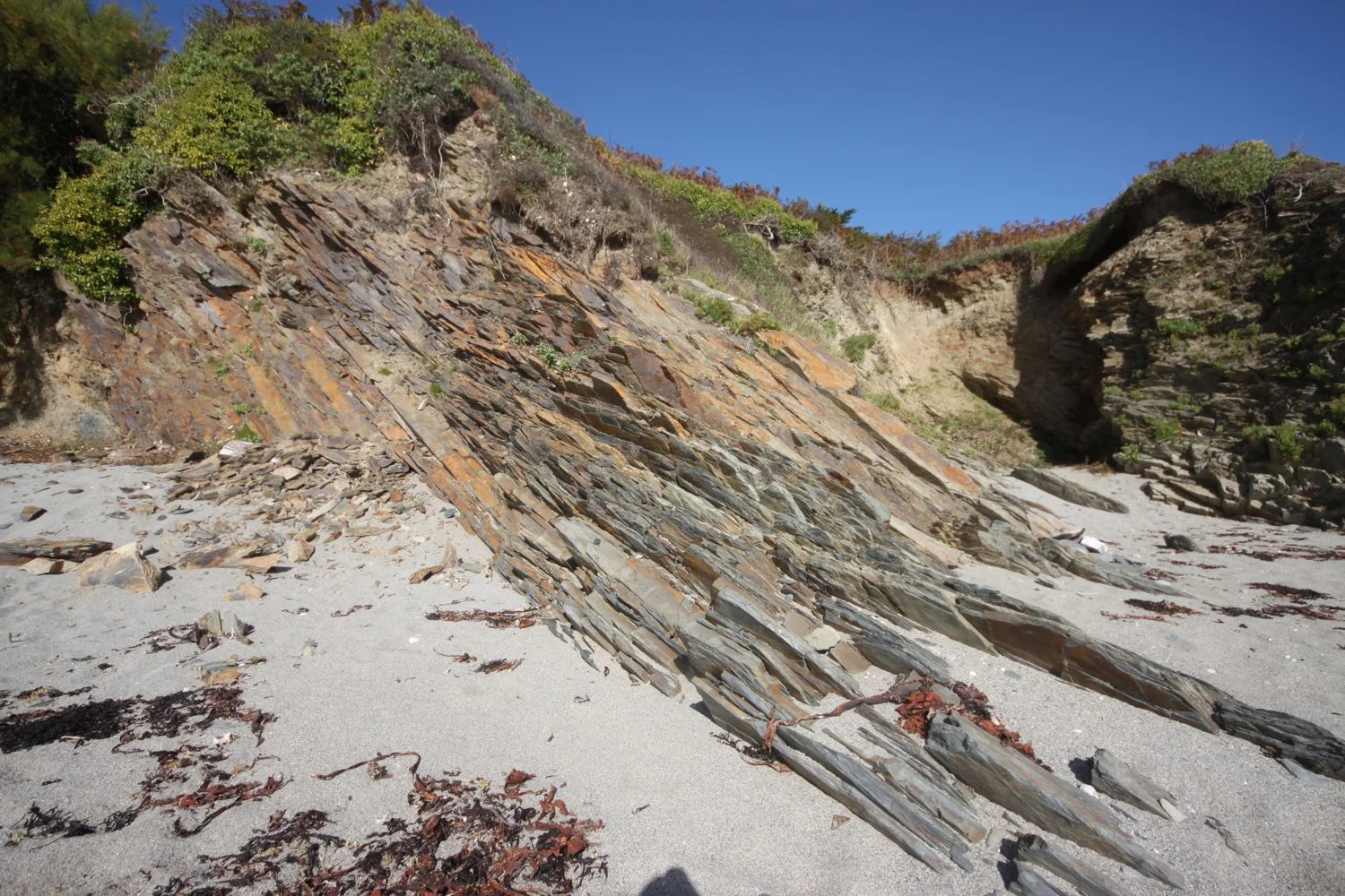 rock strata on porthbean beach