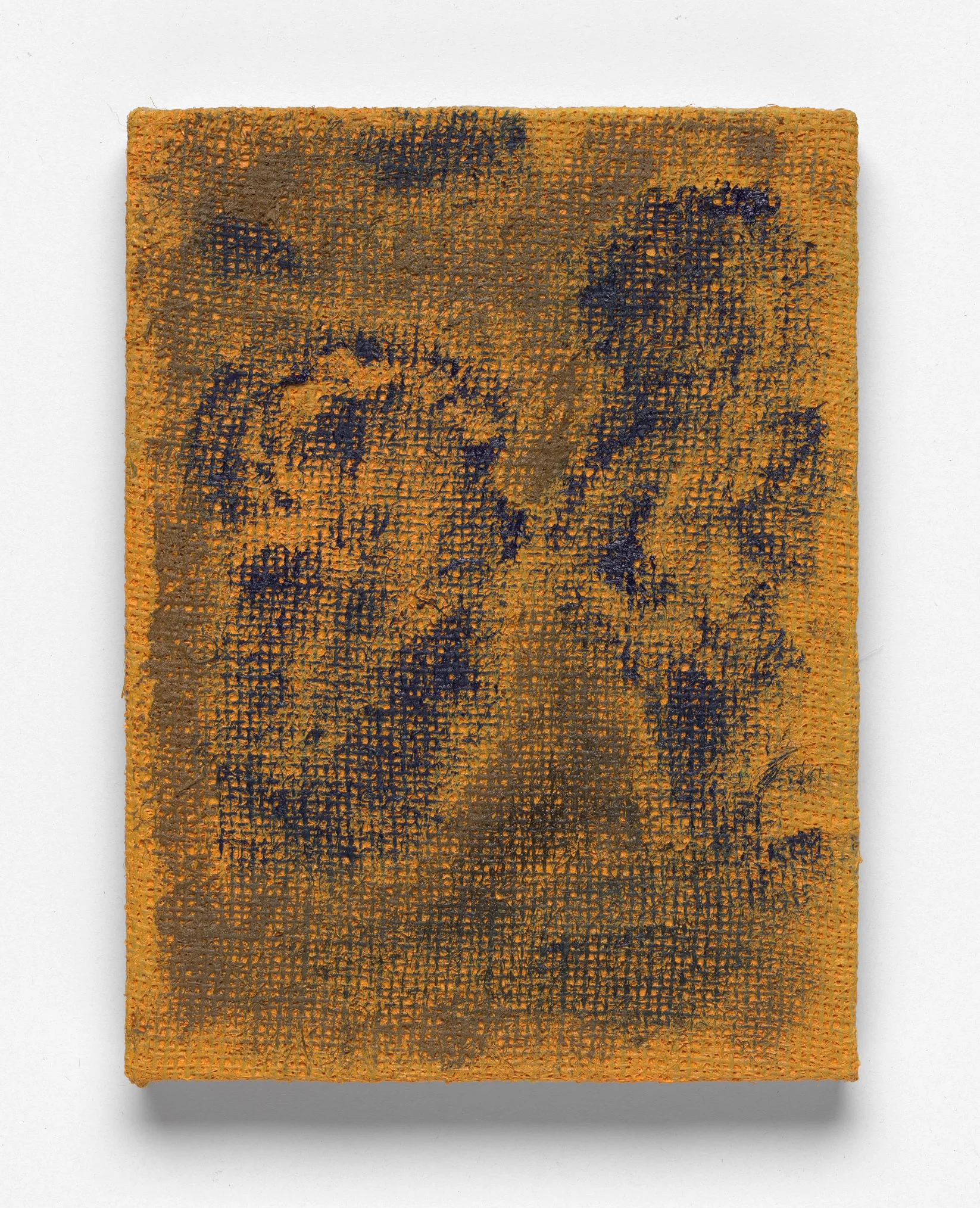 After L’Été 4 (blue on orange), Oil on Hessian on Board, 30 x 23cm, 2019. Photograph by Matthew Stanton.