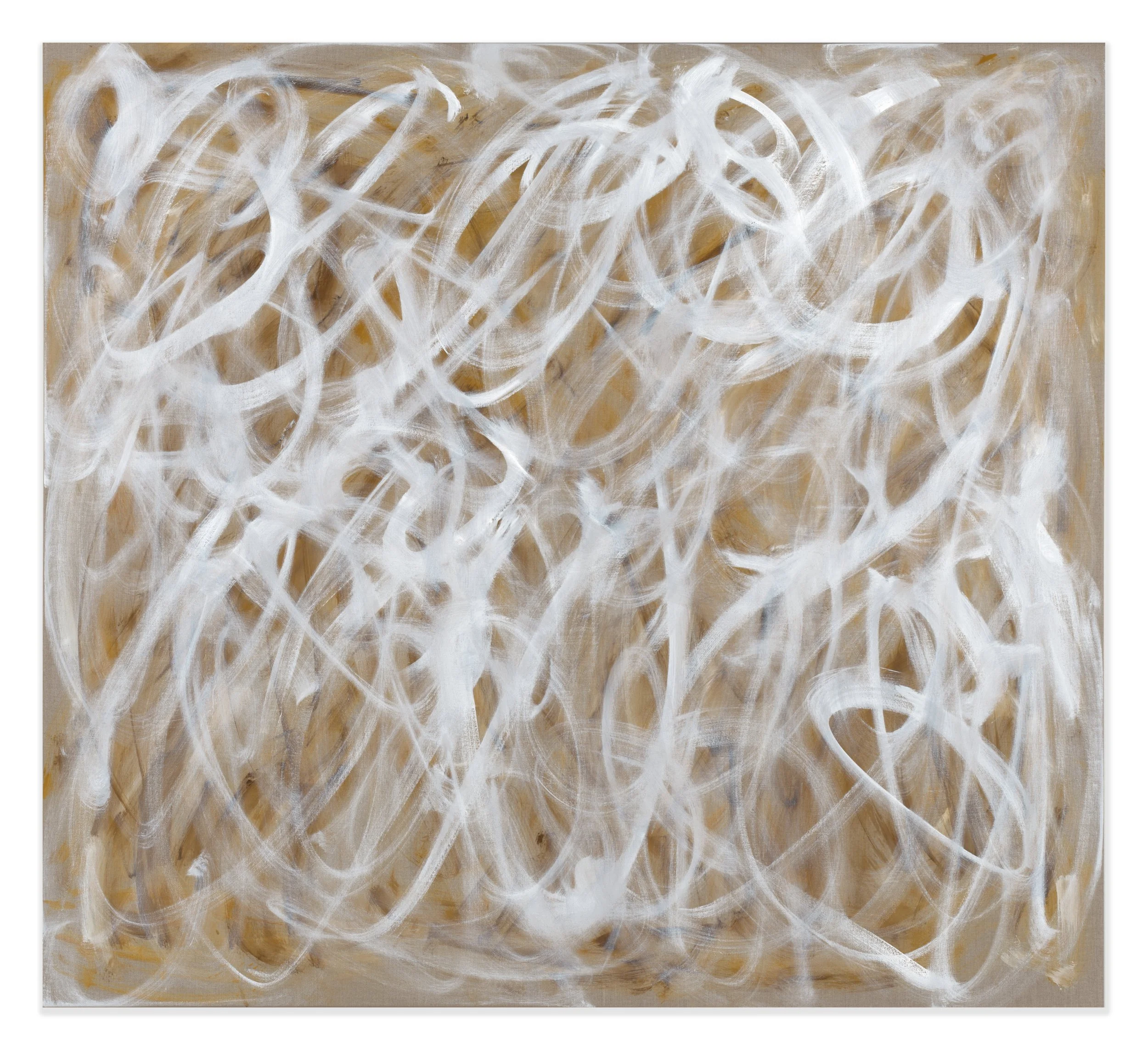 Eleanor Louise Butt. White and brown entangled abstraction, 2026, oil on linen, 167.5 x 152.5 cm