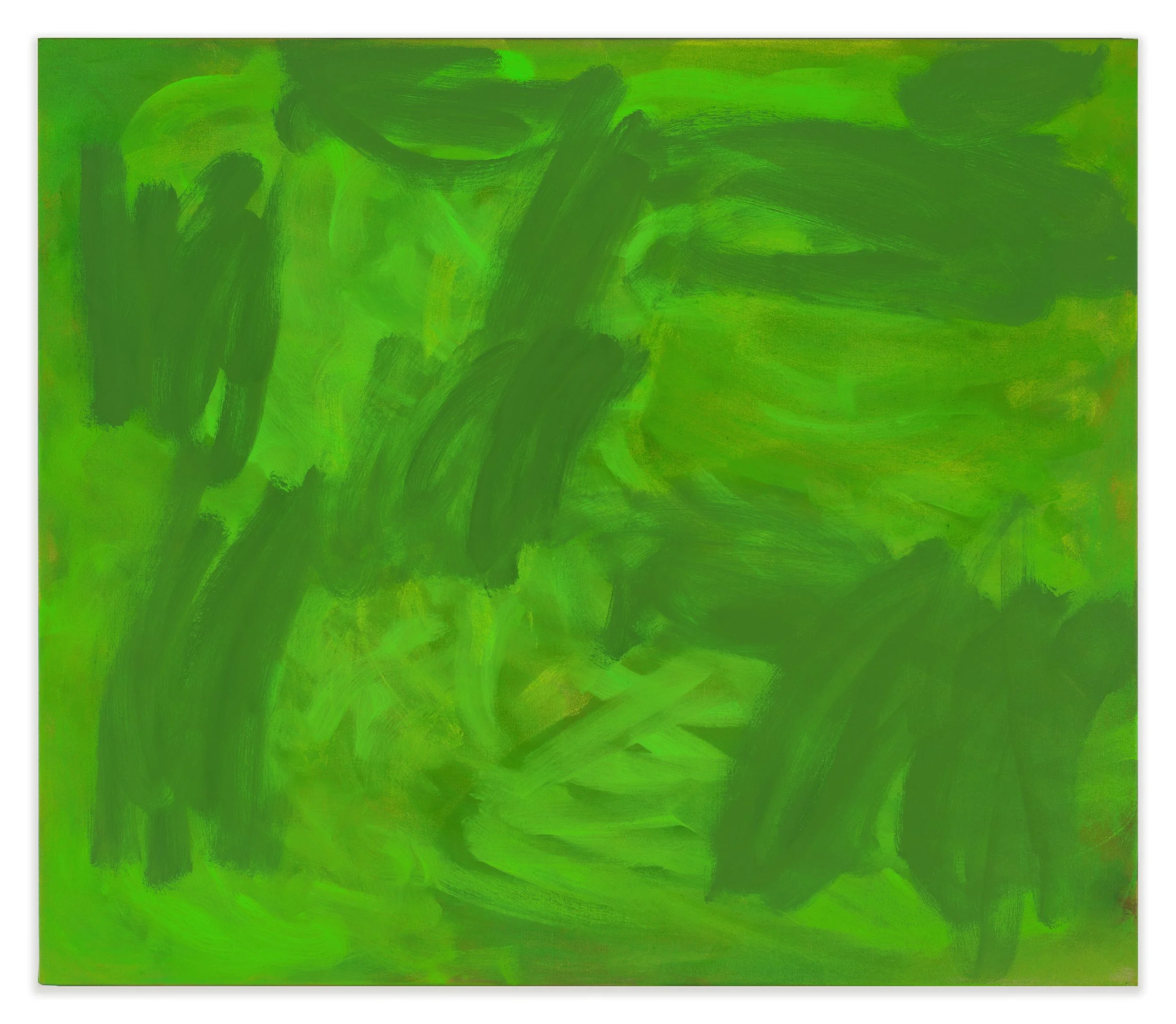 Eleanor Louise Butt. Unfolding fields (green/green), 2026, oil on linen, 97 x 113 cm