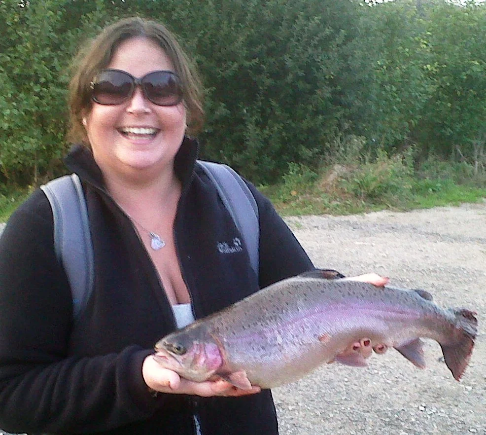 Nikki Kane from Lewes at Brick Farm Lakes with a 4lb 9oz rainbow on her first time fishing ever. 