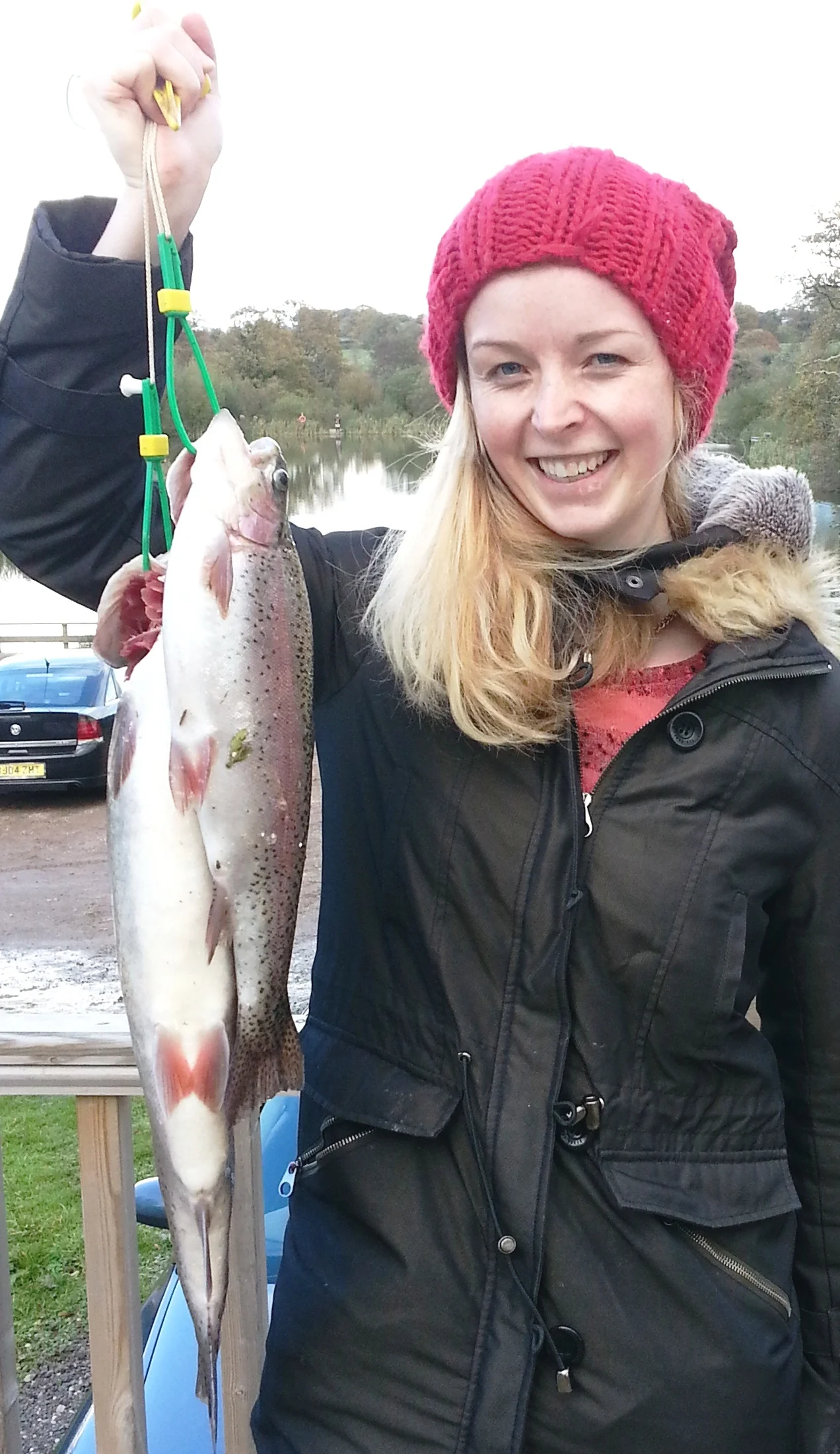 Cassandra Kerr 1st time novice catches a 6lb 12oz rainbow on a Viva