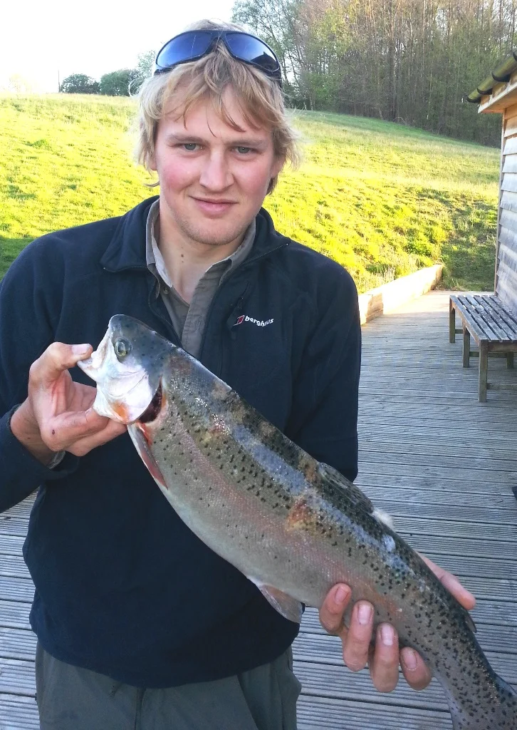 George Cyster from Ridgewood bags this 4lb 8oz rainbow using a Buzzer