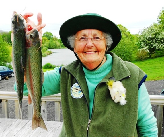 Mary Carden catches first fish from Stag Lake