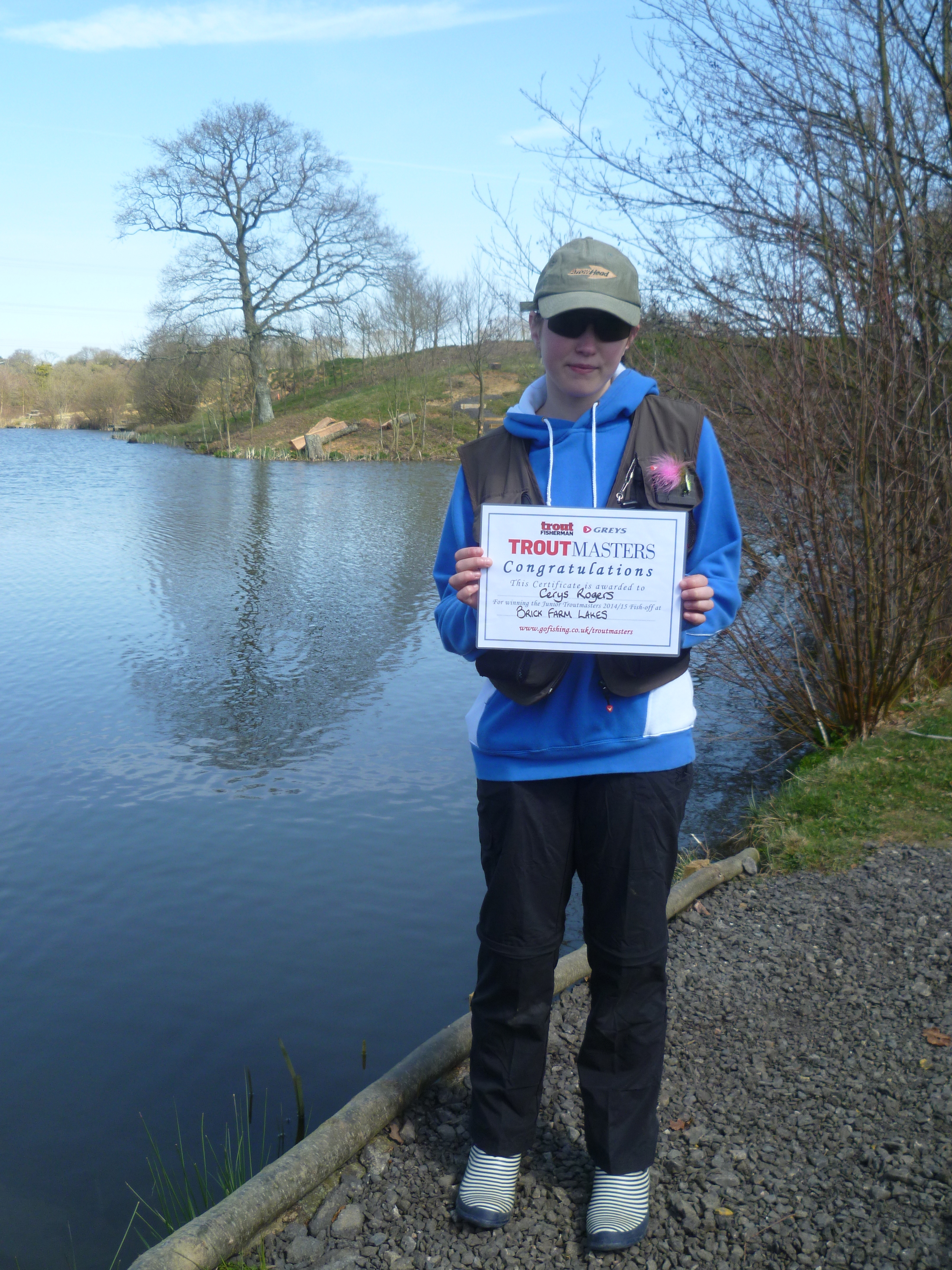 Cerys Rogers with her Troutmasters Junior Winner Certificate 12.4.15.JPG