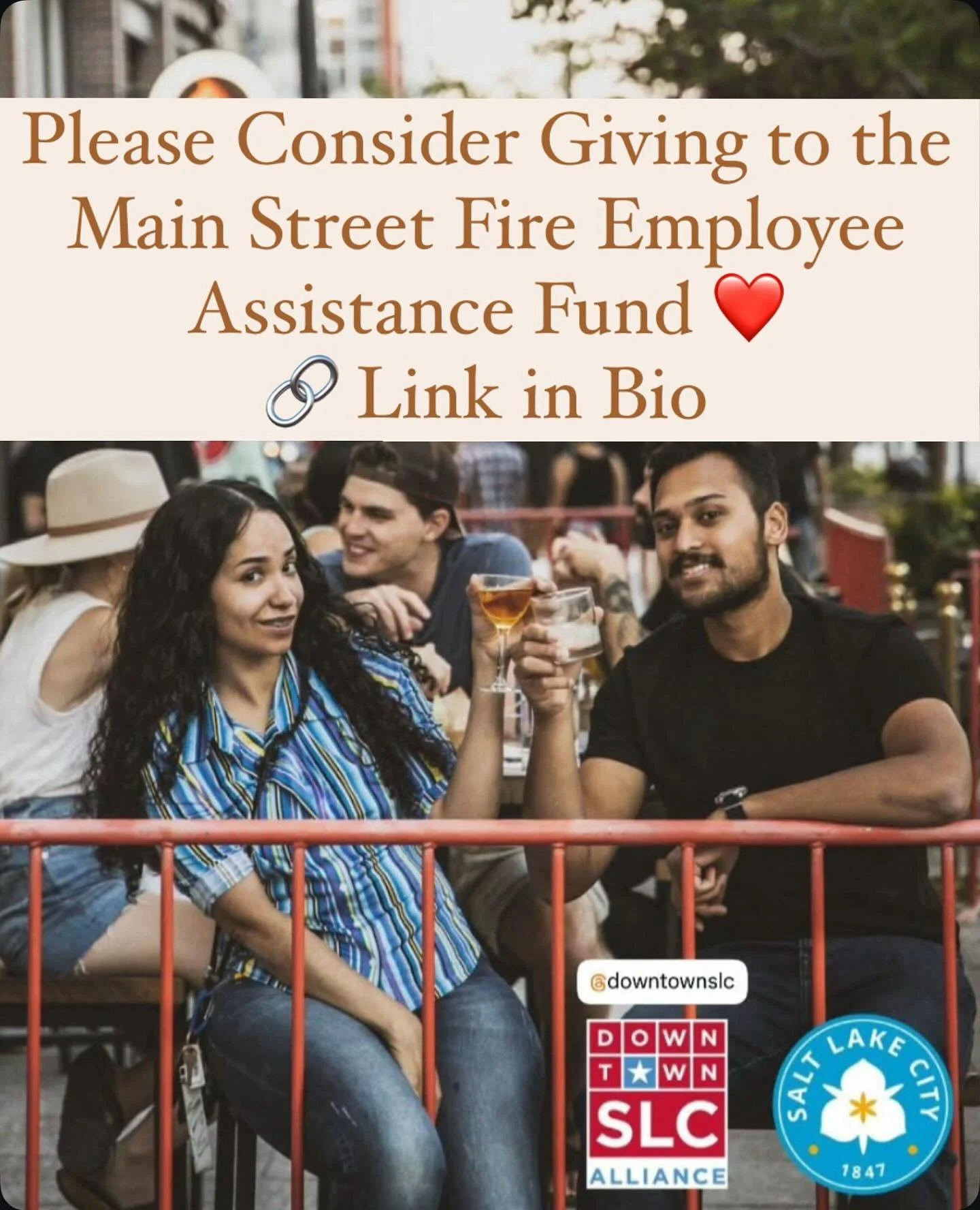Repost from @downtownslc &amp; @slcmayor 

Please consider giving to support our industry friends following the devastating Main Street fire. All proceeds go to support the over 200 affected employees ❤️

🔗 Link in Bio