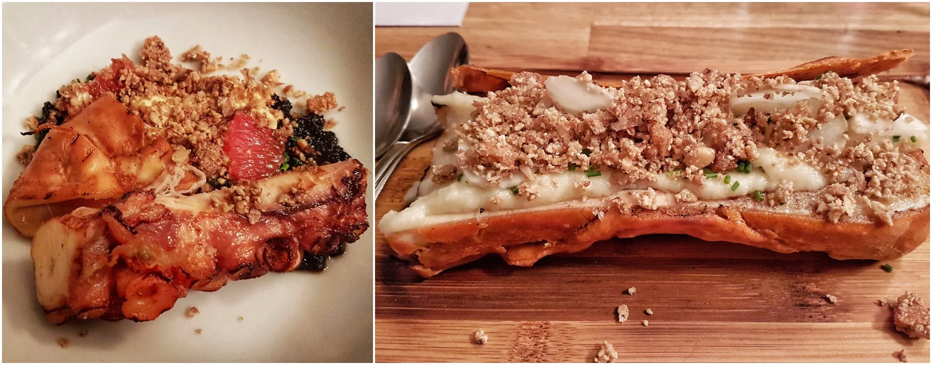 Grilled octopus and bone marrow