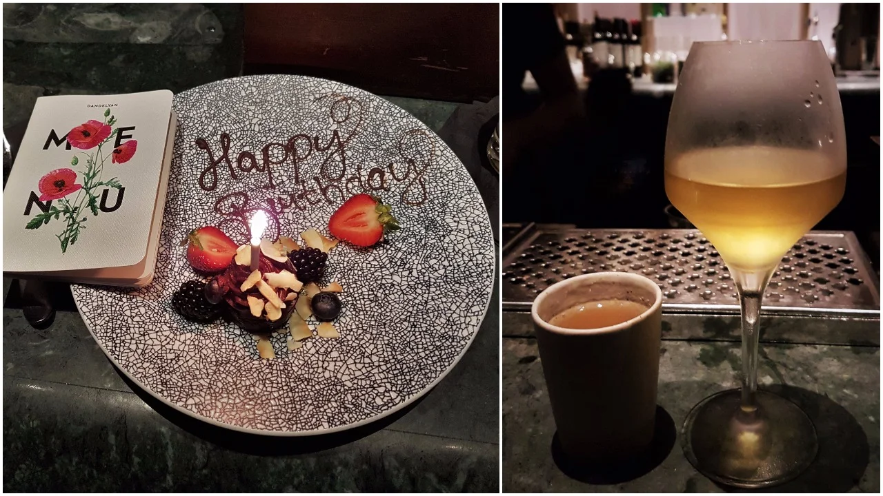 Left: At Dandelyan, the team will treat you like it's your birthday even if it's not; Right: Jack and Mickey Old Fashioned and Patron Agave sherry from the cellar menu