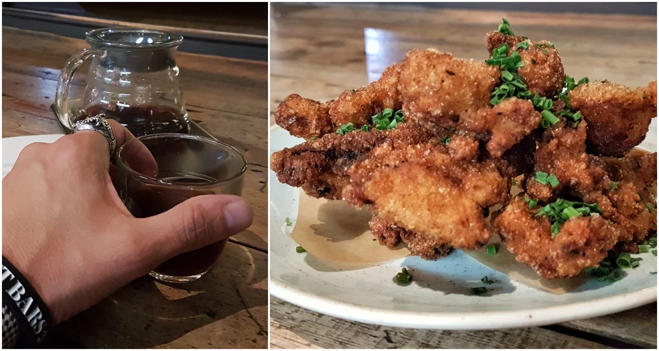 Left: Aeropress coffee; Right: Buttermilk fried chicken