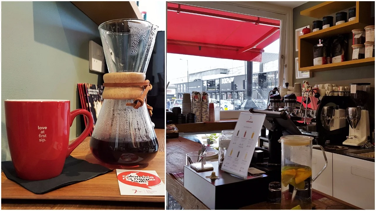 Left: Chemex of single origin Ethiopia; Right: Seven grams coffee shop