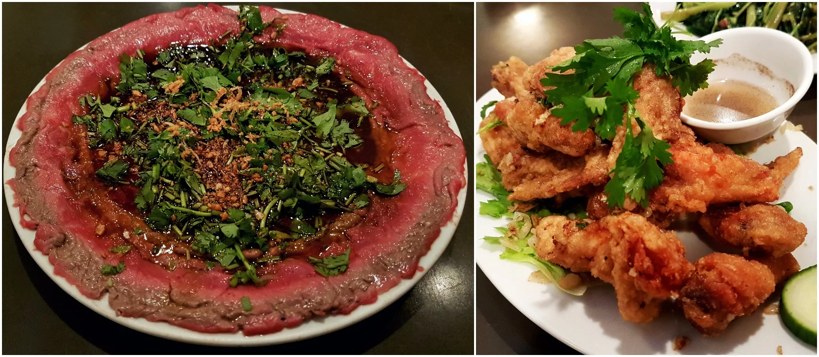 Marinated butter beef and Deep fried chicken wings