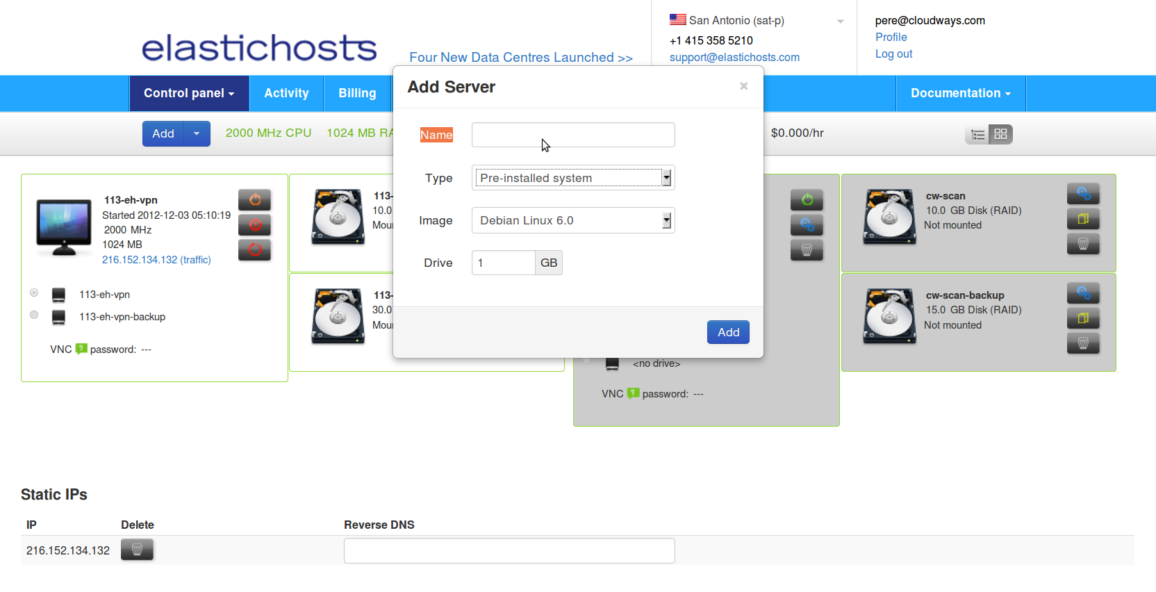 Elastichosts Web Panel