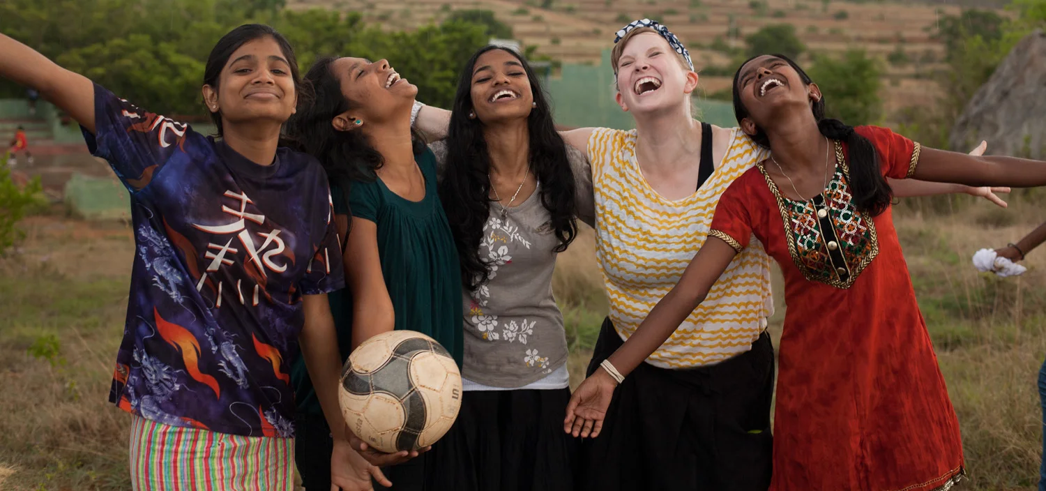 In India (second from right), with Preetha, Pushpa, Jancy and Prathibha, while shooting at Shanti Bhavan Children's Project! (Photo by Shashi Shekhar Rajannah)