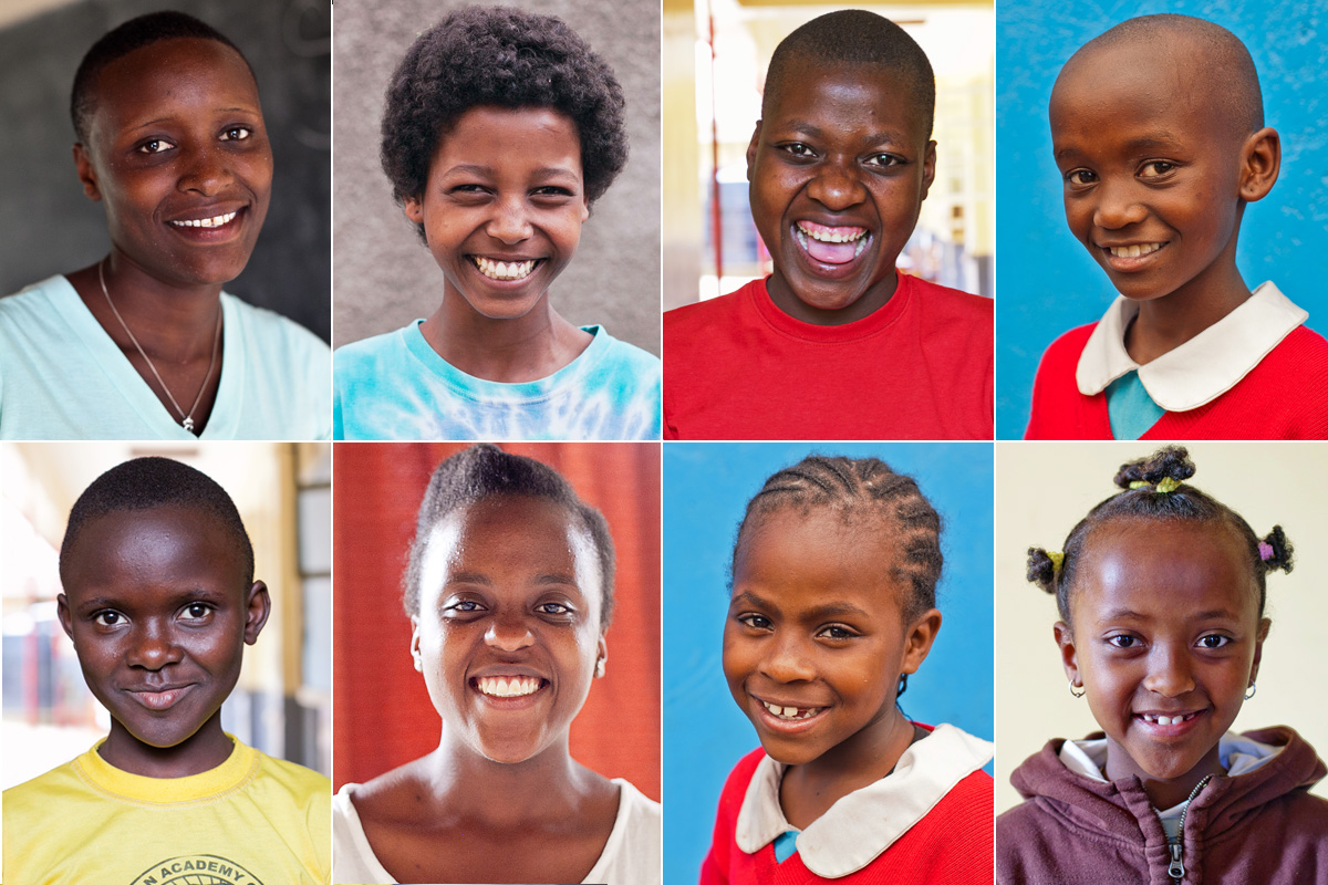 Clockwise from top left: Evalyne, Emuye, Bess, Makesh, Tsion, Mbithe, Magdalene and Winnie.