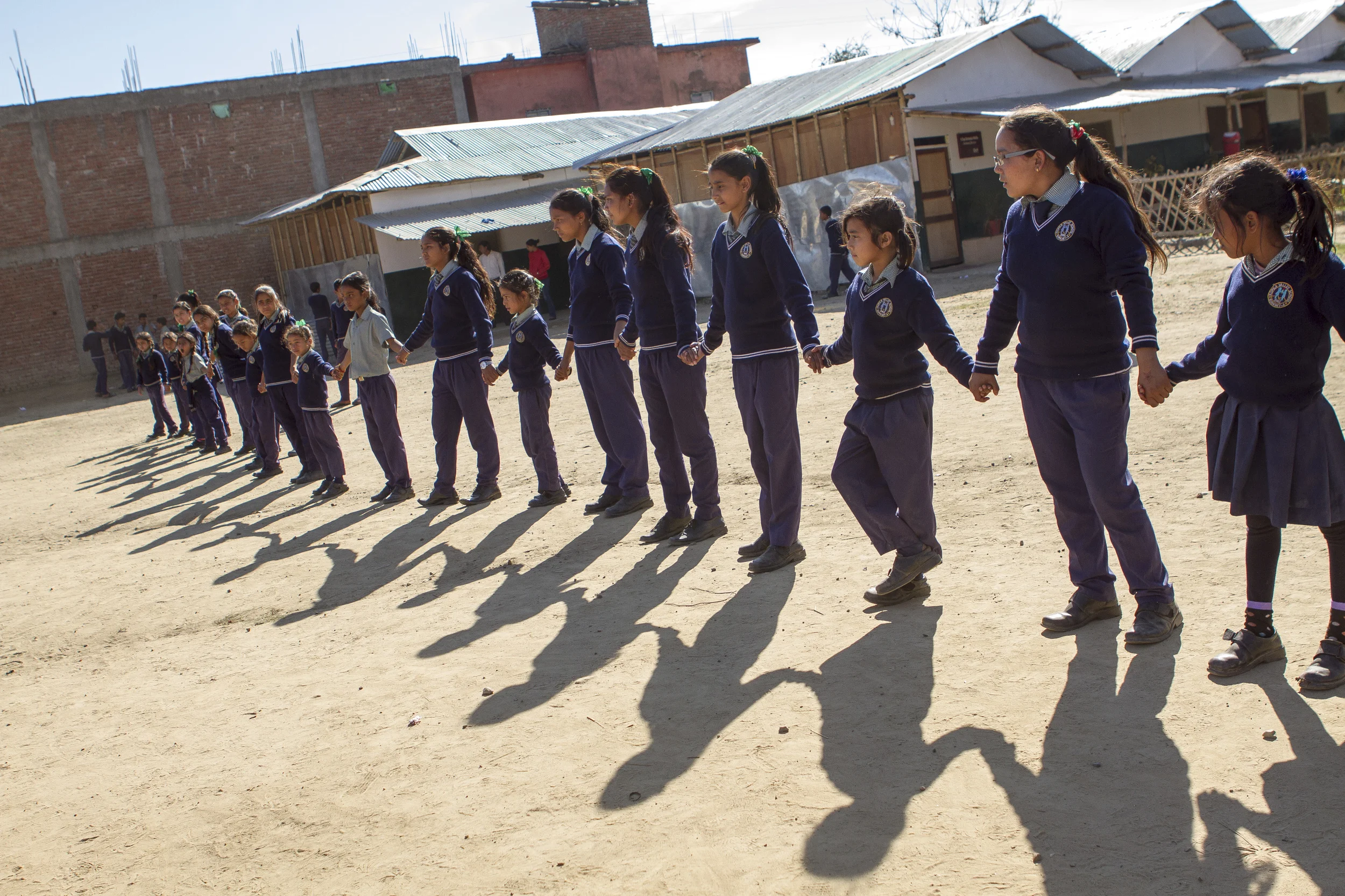  Girls line up for a game of Red Rover. 