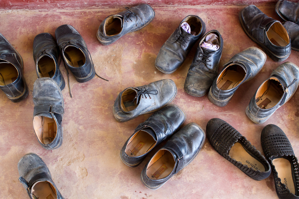  Students' shoes in Nepal 2015. (photo by Kate Lord) 