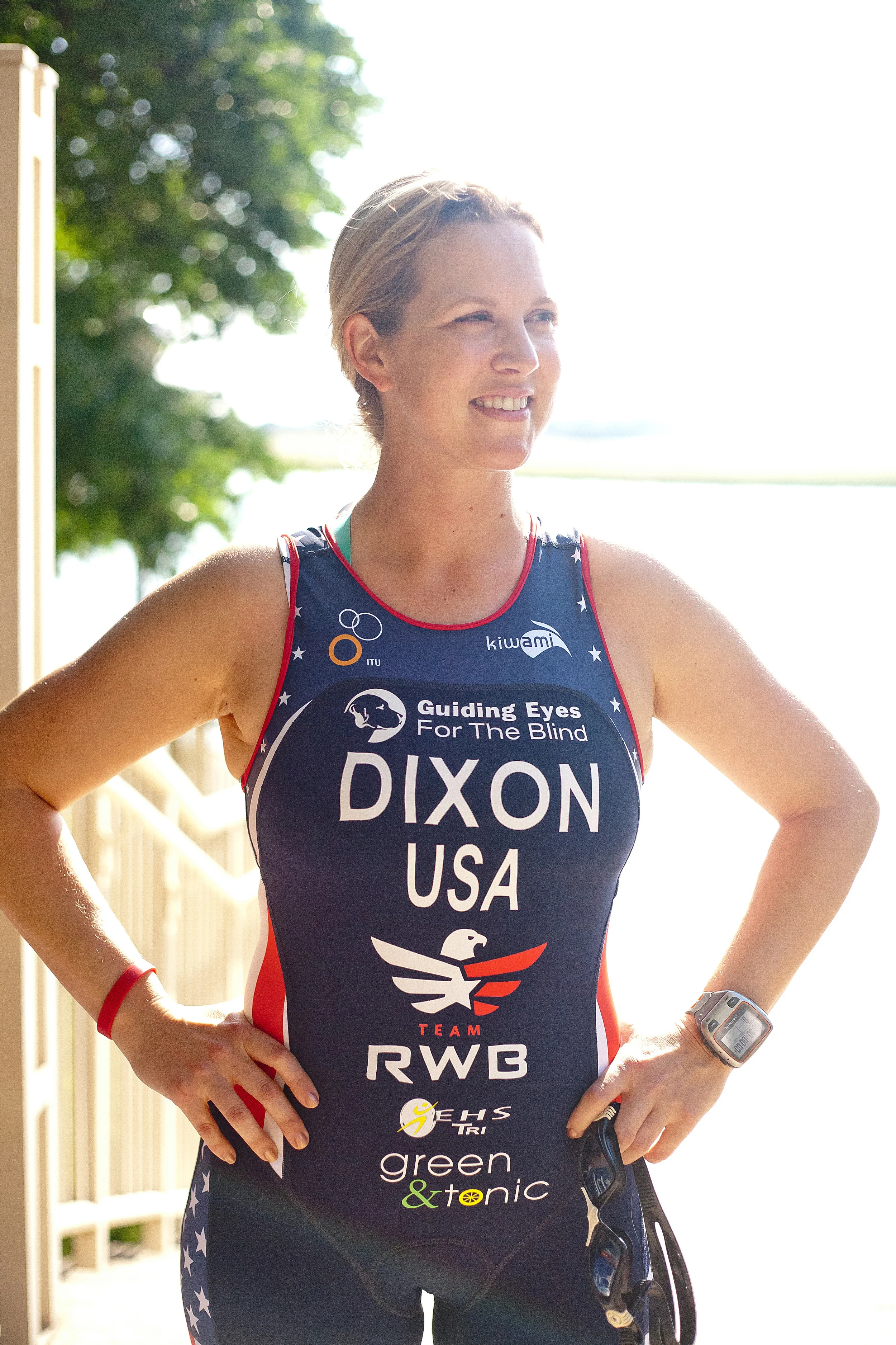  Amy Dixon, a visually impaired sommelier and triathlete, poses for a portrait before the 2014 Dallas Panamerican Triathlon Confederation (PATCO) Triathlon Pan American Championships on June 1, 2014. This was Dixon's first international competition. 