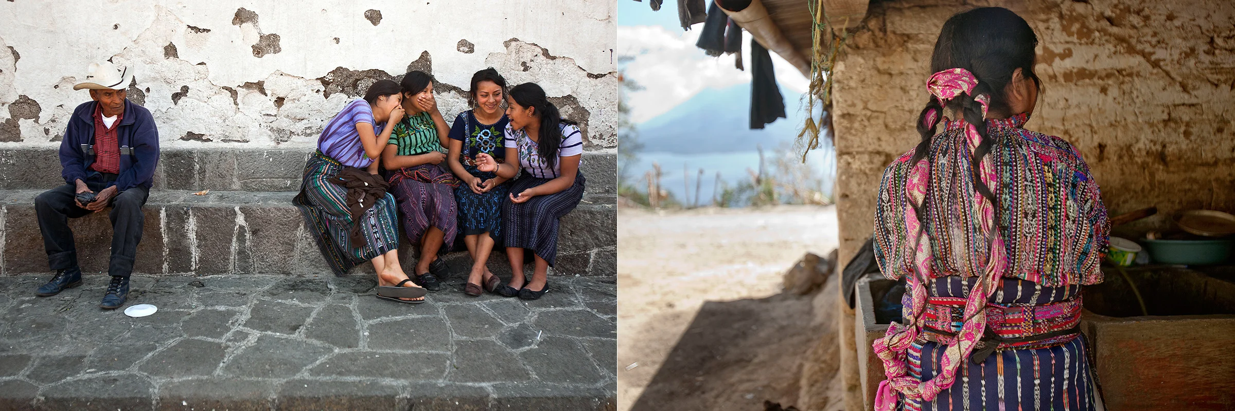  Left: Eighth grade girls chat in the town plaza in Santiago Atitlan. Girls in this community are often shy and quiet as a result of their upbringing, but the girls in Starfish One by One's mentorship and scholarship program are learning self-confide