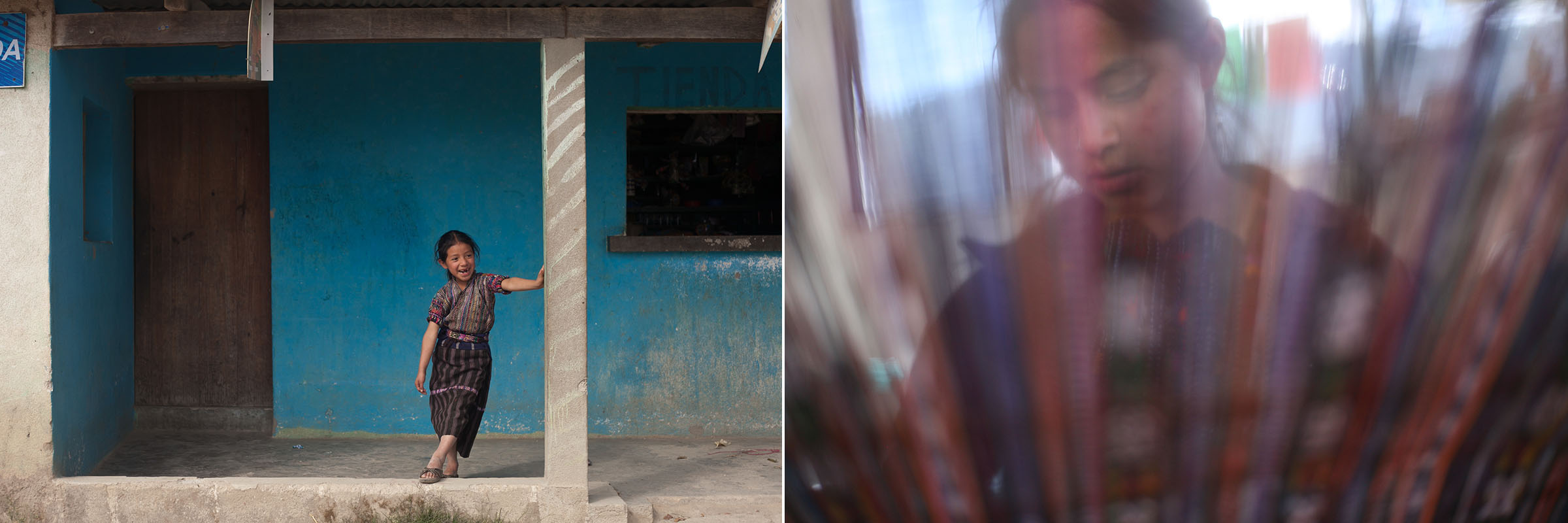  Left: The little sister of a Starfish student greets people outside her parents' store. The confidence and assertiveness taught to Starfish students has begun to spread to the girls' siblings and friends. // Right: Irma, a high school student and St