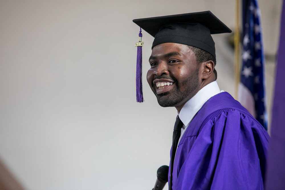  “Today I’m glad to say I’ve got a new set of eyes. After 28 years on this earth, I finally know the point of education and I’m addicted to it,” Vincent Thompson said in his graduation speech. 