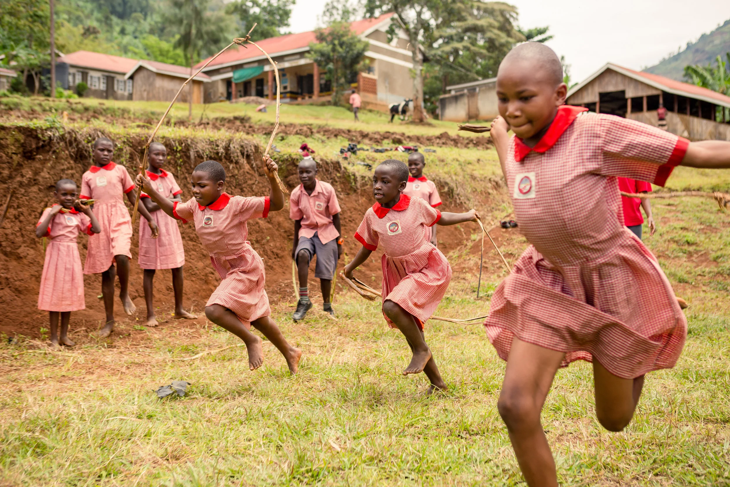  Students compete in a practice a jump roping race during a field day practice. 