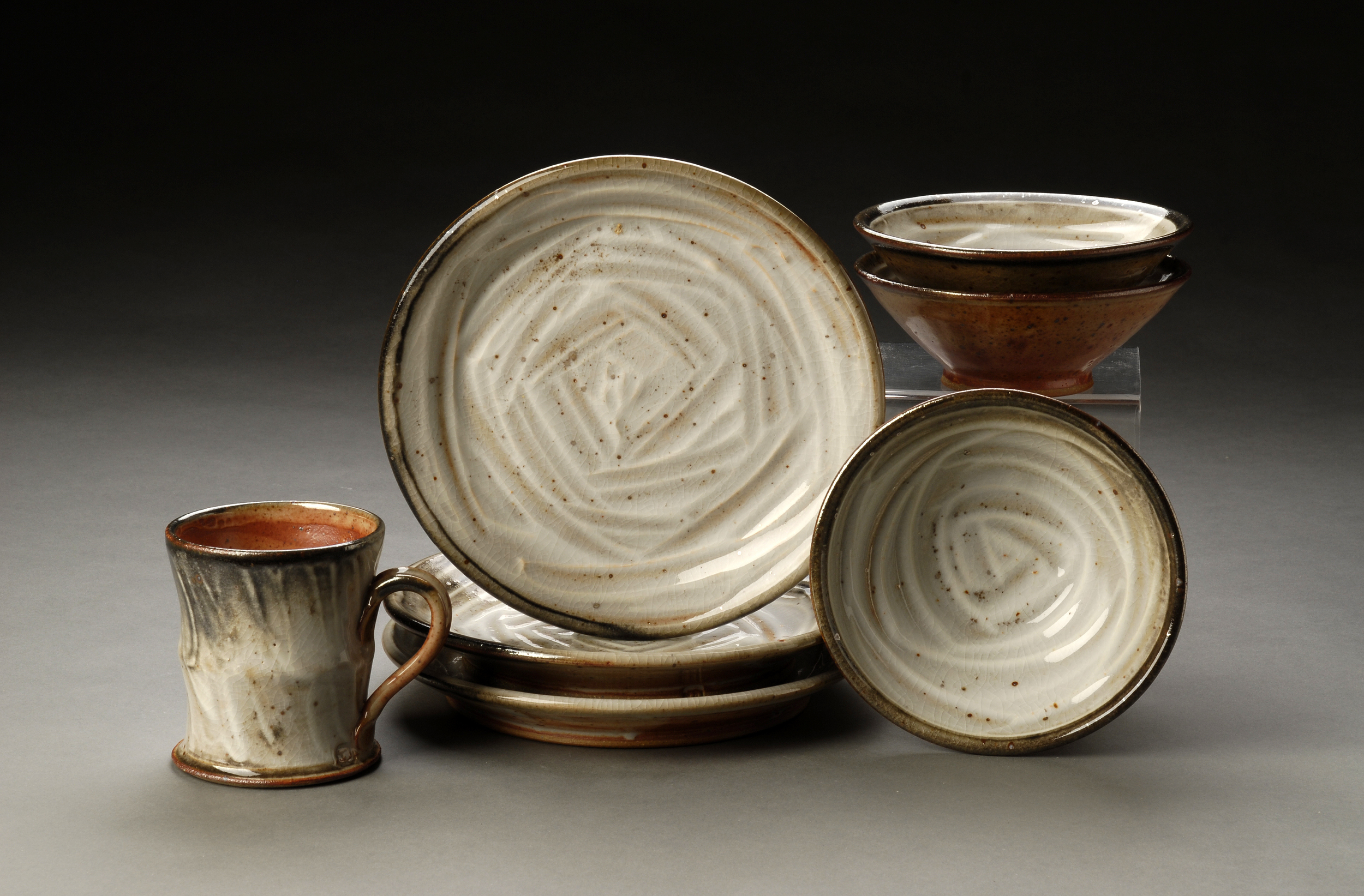 Dinnerware Place Setting with Porcelain Slip and Shino Glaze