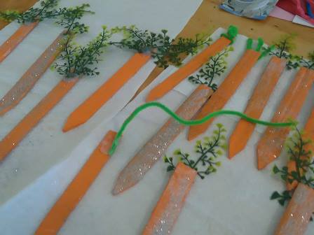 Some of the props our campers worked hard to make: some adorable carrots!