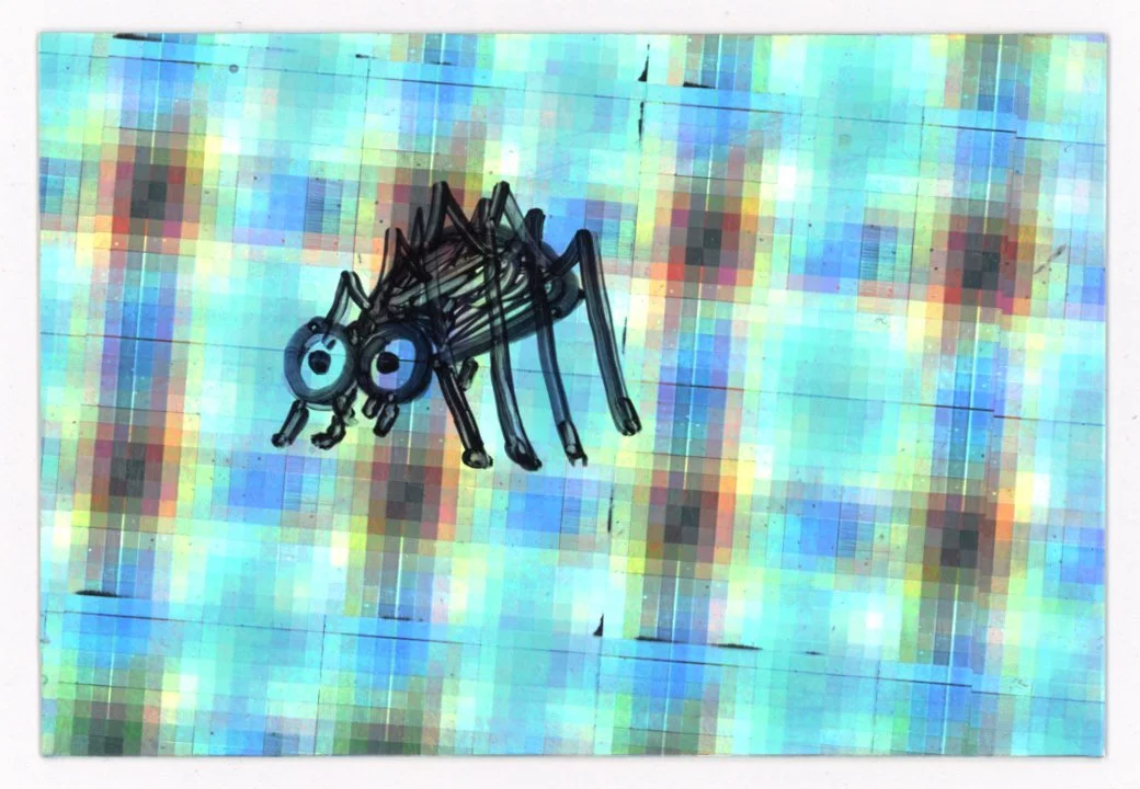  Spider  Sharpie on holographic paper. 4” x 2.5” 
