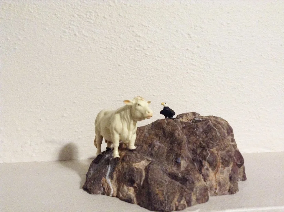  Hill cow &amp; eagle  altered toys and geode 