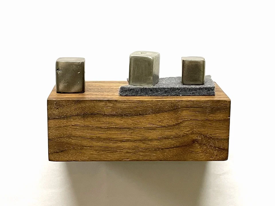  Former Gram Standards  cast tin &amp; bismuth, felt, walnut shelf 