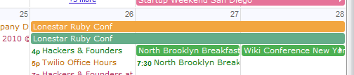 The green is the original event on a shared calendar, the orange is the instance on my calendar, unmodified. There is no reason for it to be displayed twice. This is a simplified example, imagine how cluttered it is when there&#8217;s a lot of event…