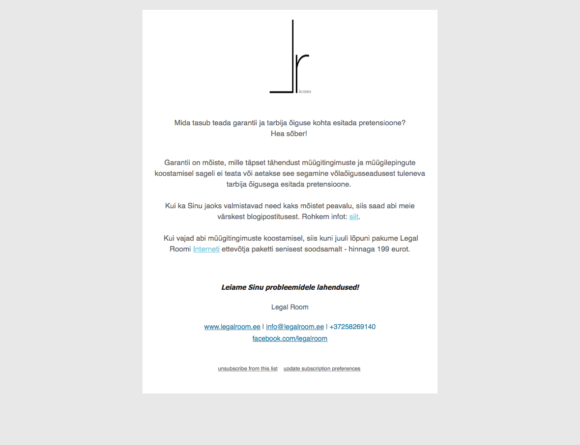 Newsletter design for Legal Room