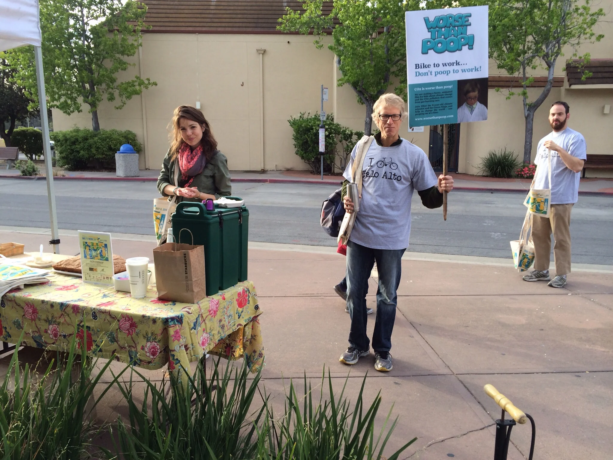 Sven Thesen at 7am, waiting for commuters and chanting "Worse Than Poop!"