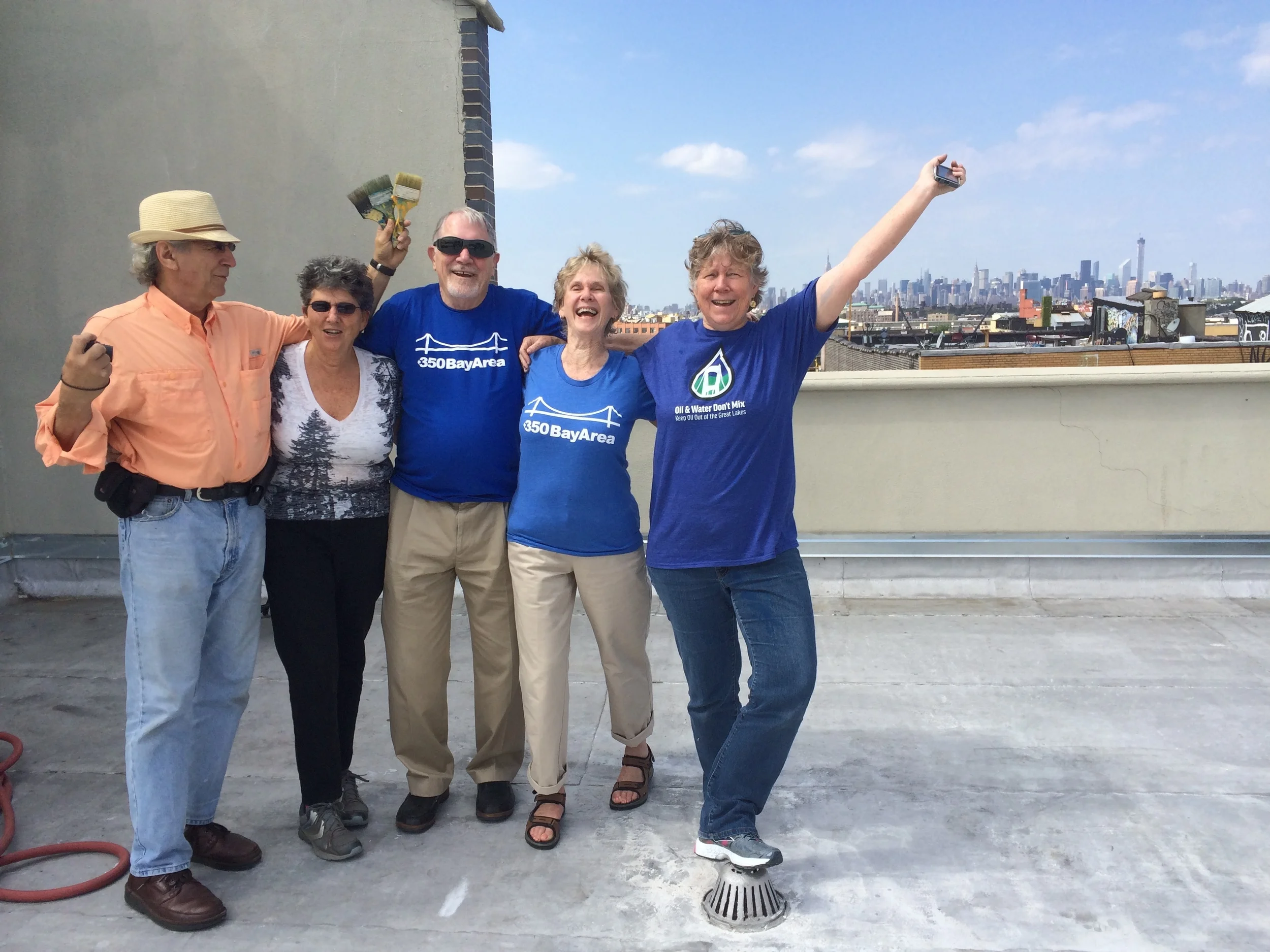 Kathy Dervin and friends from 350 Bay Area, on the roof of MayDay Artspace