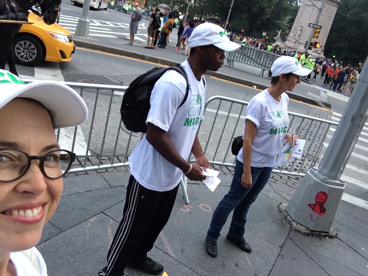 Volunteering for the Peoples Climate March at Columbus Circle in Manhattan.