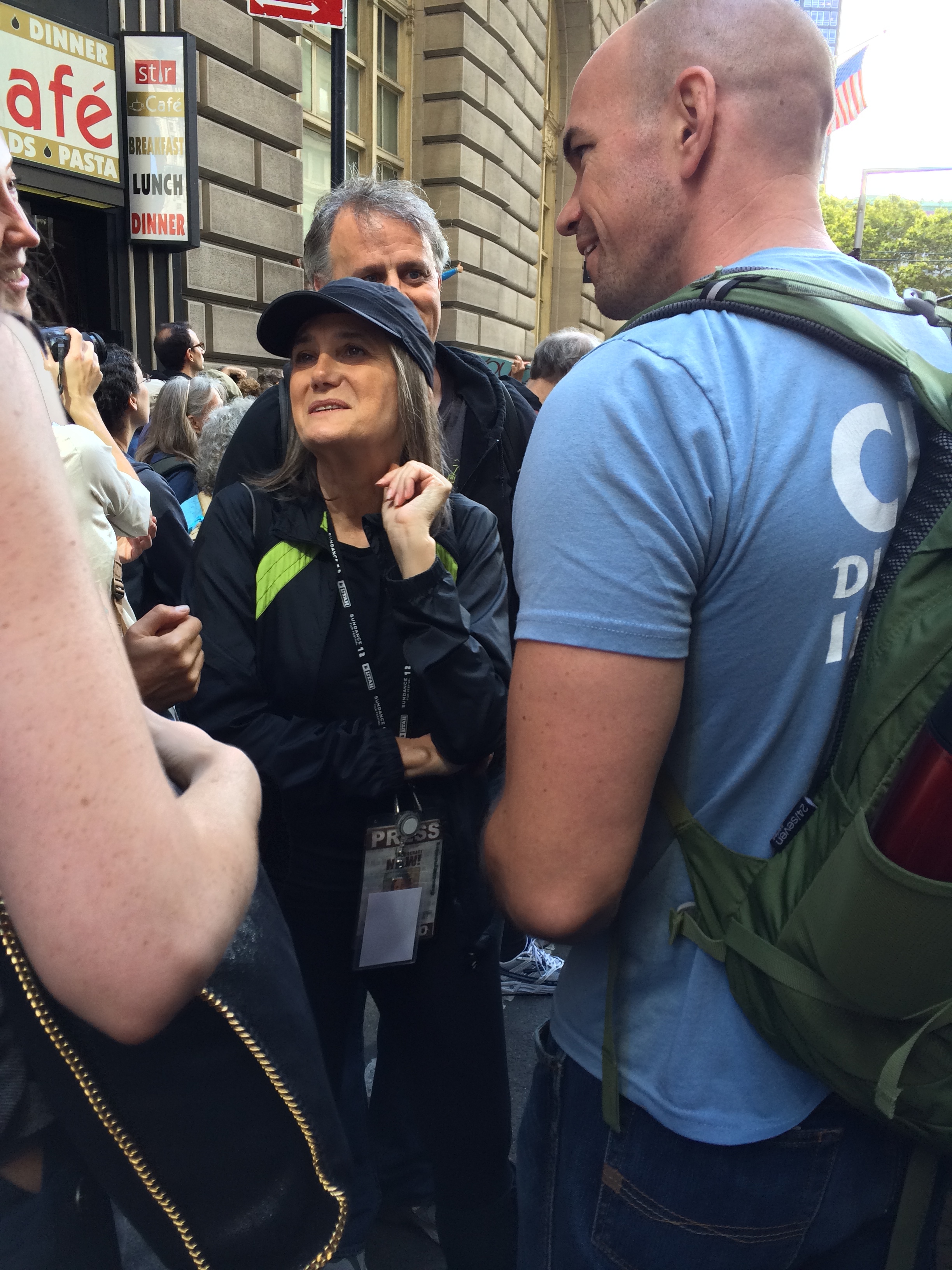 Tim deChristopher and Democracy Now's Amy Goodman at Flood Wall Street