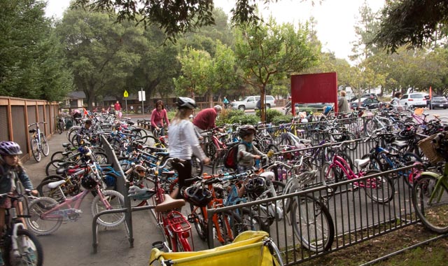 Bike racks were full during Walk & Roll week - and car drop-offs were really, really low.