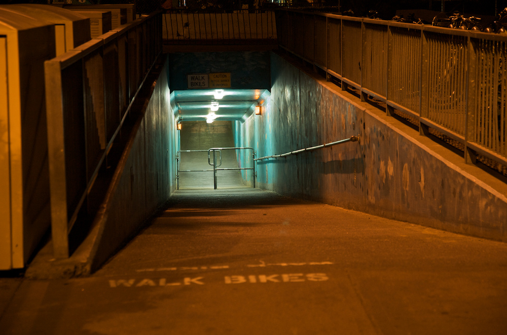 This nasty underpass' days are numbered! Try pulling your kid in a trailer through that...